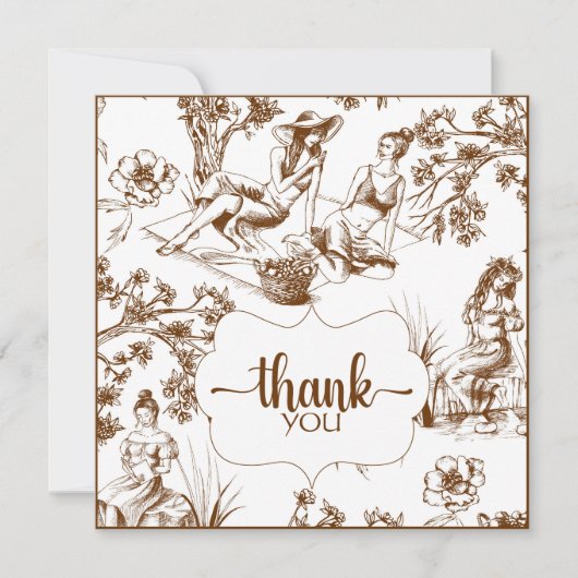 Bruine en witte Toile de Jouy bruiloftsdouche Bedankkaart (Voorkant)