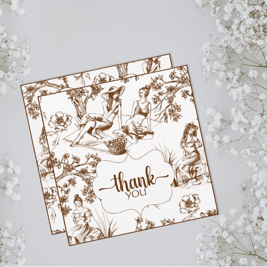 Bruine en witte Toile de Jouy bruiloftsdouche Bedankkaart