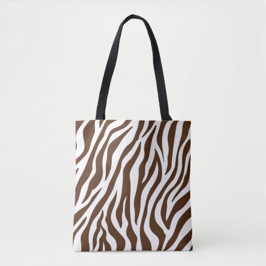 Bruine en witte zebra print Canvas tas (Voorkant)