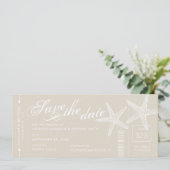 Bruine en witte zeester instapkaart ticket save the date (Staand voorkant)