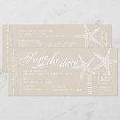 Bruine en witte zeester instapkaart ticket save the date (Voorkant / Achterkant)