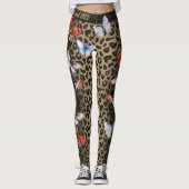 Bruine en zwarte luipaard kleurrijke vlinders leggings (Voorkant)