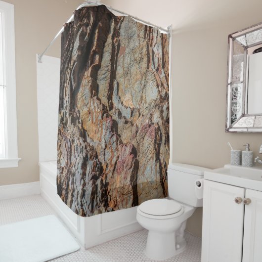 Bruine en zwarte rotsformatie douchegordijn (In situ)