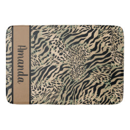 Bruine en zwarte tijger en zebraafdrukken badmat