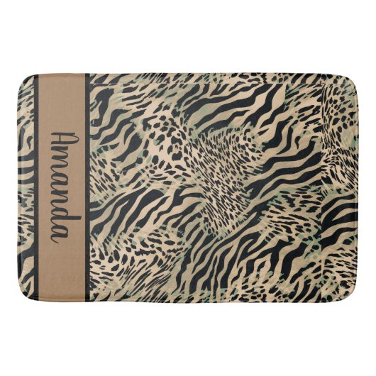 Bruine en zwarte tijger en zebraafdrukken badmat (Voorkant)