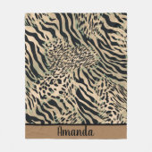 Bruine en zwarte tijger en zebraafdrukken fleece deken (Voorkant)