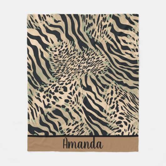 Bruine en zwarte tijger en zebraafdrukken fleece deken (Voorkant)