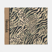 Bruine en zwarte tijger en zebraafdrukken fleece deken (Voorkant (Horizontaal))