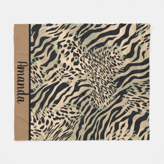 Bruine en zwarte tijger en zebraafdrukken fleece deken (Voorkant (Horizontaal))