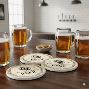 Bruine en Zwarte Vintage Bierbar Business Coaster Stenen Onderzetter
