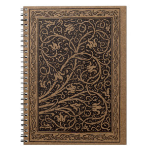 Bruine en zwarte vintage bloemswervelingen notitieboek