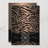 Bruine en zwarte Zebra huwelijksuitnodigingen Kaart (Voorkant / Achterkant)