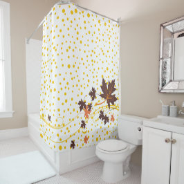 Bruine esdoornbladeren en gele stippen herfst douchegordijn