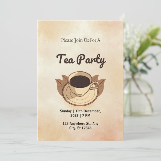 Bruine esthetische theepartij uitnodiging (Staand voorkant)