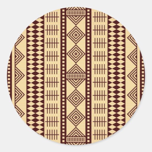 Bruine etnische textuur ronde sticker (Voorkant)