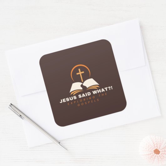 Bruine evangeliën gericht vierkante sticker (Envelop)