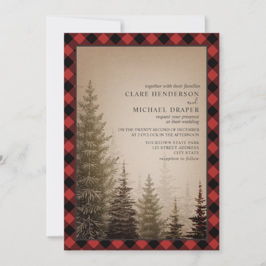 Bruine Evergreen Tree Rustic Play Wedding Kaart (Voorkant)