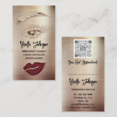 Bruine Eyelash Brow Makeup Logo QR Code Lip Roos Visitekaartje (Voorkant / Achterkant)