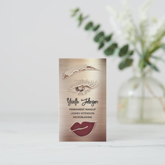 Bruine Eyelash Brow Makeup Logo QR Code Lip Roos Visitekaartje (Staand voorkant)
