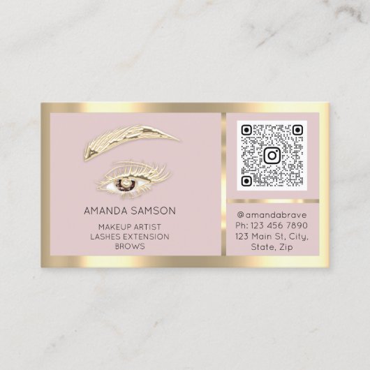Bruine Eyelash-microblade Qr-code Aftercare Blush Visitekaartje (Voorkant)