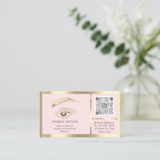 Bruine Eyelash-microblade QrCode Aftercare Visitekaartje (Staand voorkant)