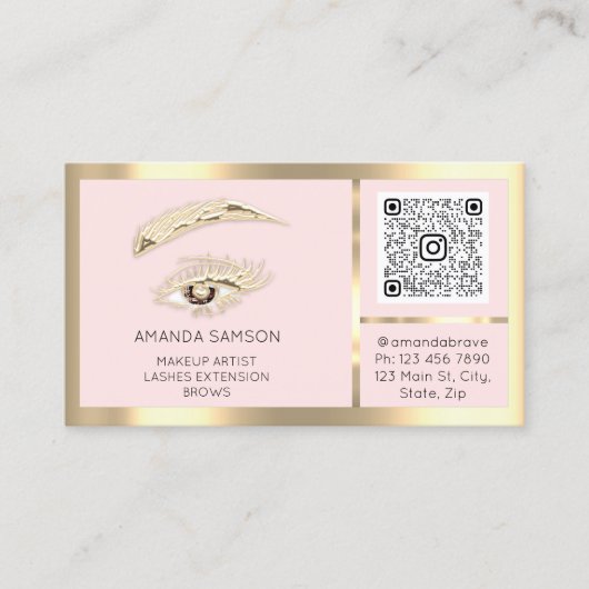 Bruine Eyelash-microblade QrCode Aftercare Visitekaartje (Voorkant)