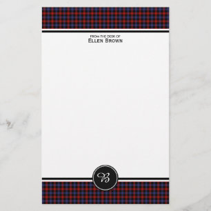 Bruine familie Tartan Red en Blauwe speldenmonogra Briefpapier