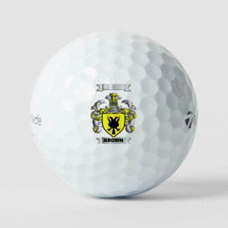 BRUINE FAMILIENAAM SCHILD EN CREST GOLFBAL GOLFBALLEN