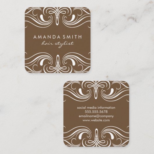 Bruine Fantasie Elementen Vierkante Visitekaartje (Voorkant / Achterkant)