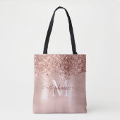 Bruine Faux-Glitter Girly Blush Pink Gepersonalise Tote Bag (Voorkant)
