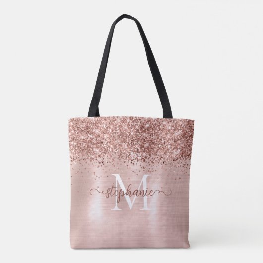 Bruine Faux-Glitter Girly Blush Pink Gepersonalise Tote Bag (Achterkant)