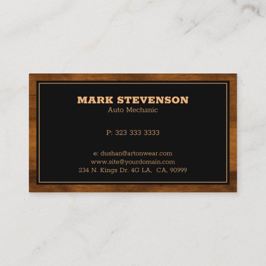 Bruine faux houten planken achtergrond visitekaartje (Achterkant)