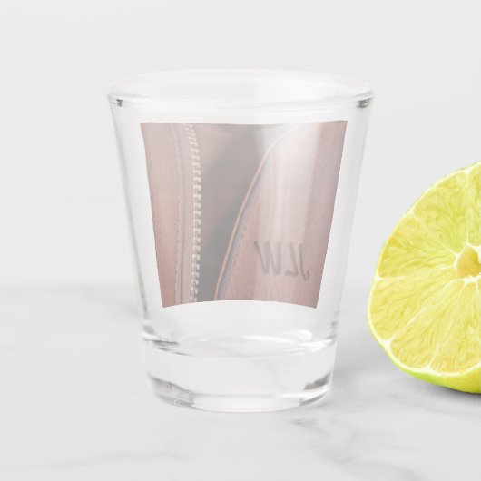 Bruine faux Leer met open Rits Shot Glas (Achterkant)