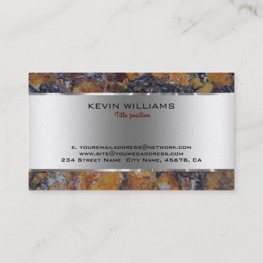 Bruine faux Marble & Metallic Silver Visitekaartje (Achterkant)