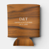 Bruine Faux Wood Stripes Custom Witte Typografie Blikjeskoeler (Achterkant)