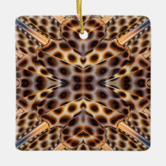Bruine fazantveer caleidoscoop keramisch ornament (Voorkant)