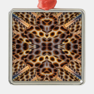 Bruine fazantveer caleidoscoop metalen ornament