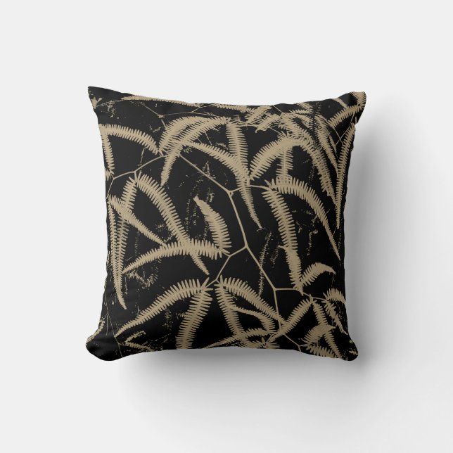 Bruine fern met zwarte achtergrond kussen (Voorkant)