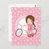 Bruine Fiets Meisje - Roze Wit Briefkaart (Voorkant / Achterkant)