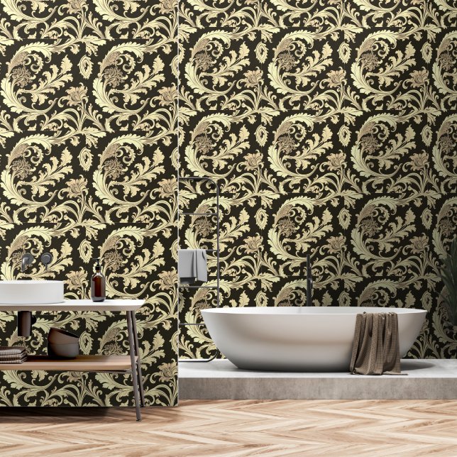 Bruine Fleur Antieke Patroon Behang (Badkamer)
