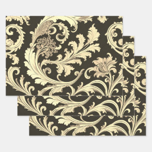 Bruine Fleur Antieke Patroon Inpakpapier Vel