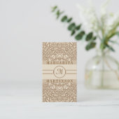 Bruine  floral chic monogram visitekaartjes (Staand voorkant)