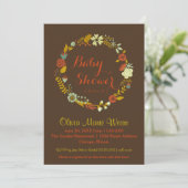 Bruine Floral Circle Wreath - Baby shower Invite Kaart (Staand voorkant)