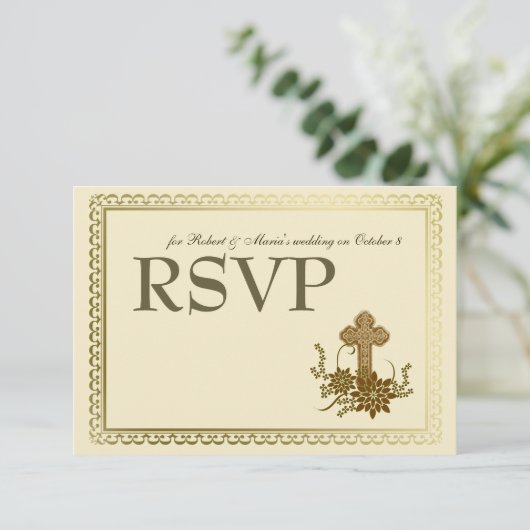 Bruine Floral Cross RSVP (Staand voorkant)