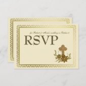 Bruine Floral Cross RSVP (Voorkant / Achterkant)