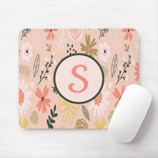 Bruine Floral Monogram Square Muismat (Met muis)