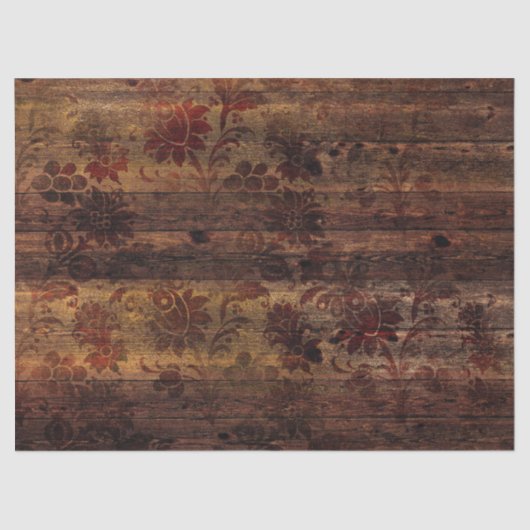 Bruine Floral Rustic Wood ontspringen Tissuepapier (Voorkant)