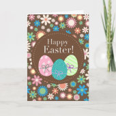  bruine florale daisy retro Happy Paaskaart Feestdagen Kaart (Voorkant)