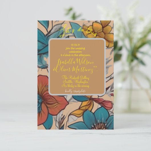 Bruine Foral Uitnodiging Bruin (Staand voorkant)