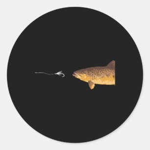 Bruine forel Gevist haak visser hengelaar Mannen v Ronde Sticker